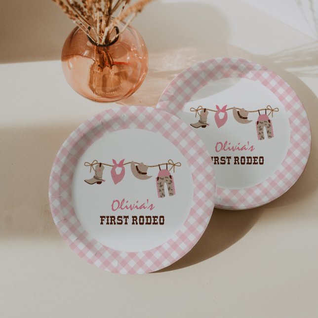 First Rodeo Pink Western Cowboy 1st Birthday Paper Plates (Creator Uploaded)