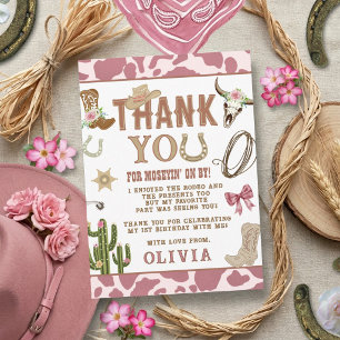 First Rodeo Pink Western Cowgirl 1st Birthday Thank You Card