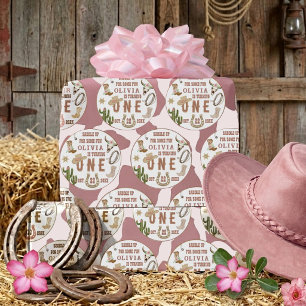 First Rodeo Pink Western Cowgirl 1st Birthday Wrapping Paper