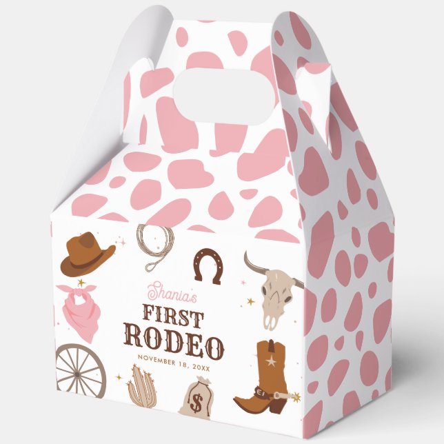 First Rodeo Pink Wild West Girl 1st Birthday Favor Boxes (Front)
