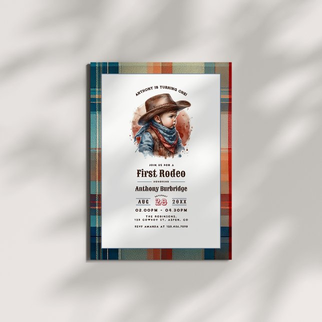 “First Rodeo” Rustic Cowboy 1st Birthday Invitation (“First Rodeo” Rustic Cowboy 1st Birthday Invitation)