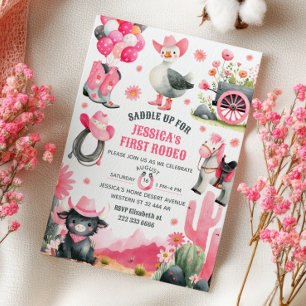 First Rodeo Silly Goose Cowgirl Western Birthday  Invitation