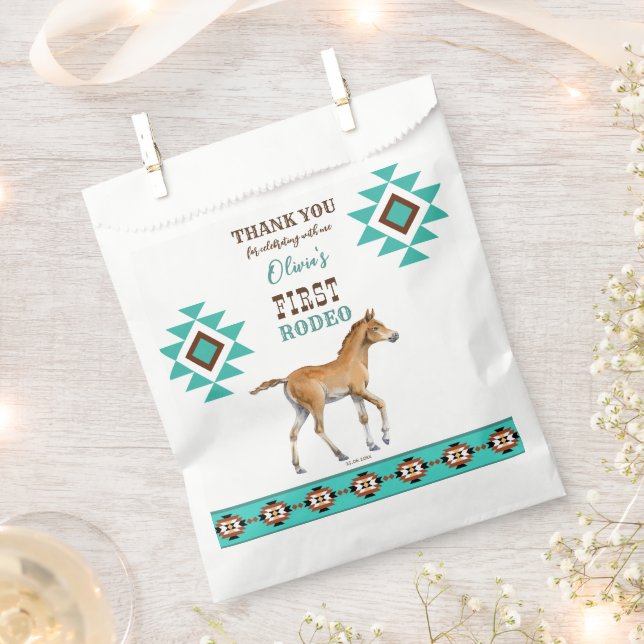 First rodeo southwestern turquoise country horse favor bag (Clipped)