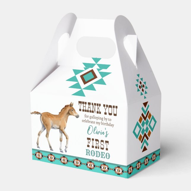 First rodeo southwestern turquoise country horse favor boxes (Front Side)