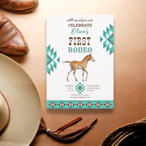 First rodeo southwestern turquoise country horse invitation