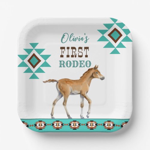 First rodeo southwestern turquoise country horse paper plates
