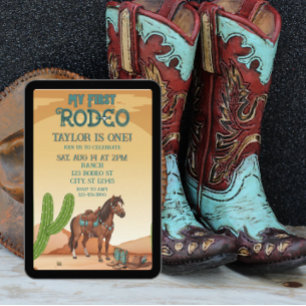 First Rodeo, Turquoise, Horse, 1st Birthday Invitation