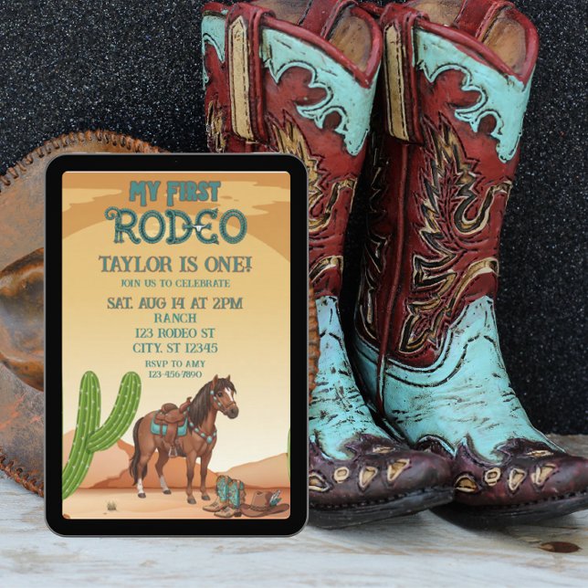 First Rodeo, Turquoise, Horse, 1st Birthday Invitation (Creator Uploaded)