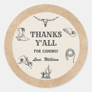 First Rodeo Vintage Neutral Cowboy 1st Birthday Classic Round Sticker