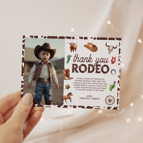 First Rodeo Western 1st Birthday Photo Thank You Card