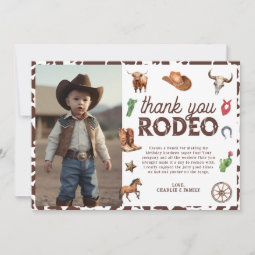 First Rodeo Western 1st Birthday Photo Thank You Card | Zazzle