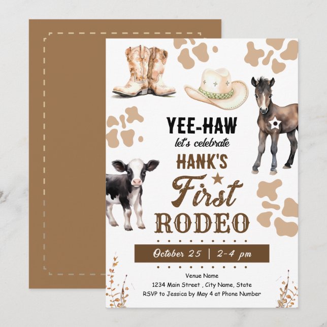 First Rodeo Western Birthday Invitation (Front/Back)