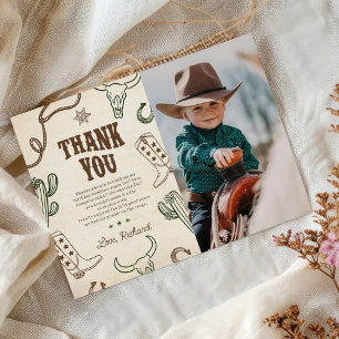 First Rodeo Western Boy 1st Birthday Photo Thank You Card