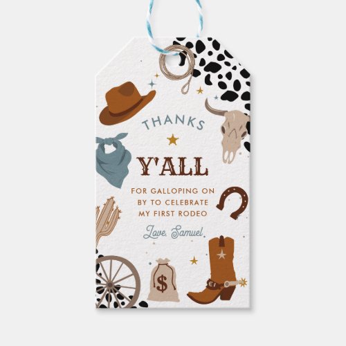 First Rodeo Western Boy First Birthday Thank You Gift Tags