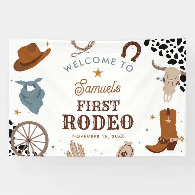 First Rodeo Western Boy First Birthday Welcome Banner | Zazzle