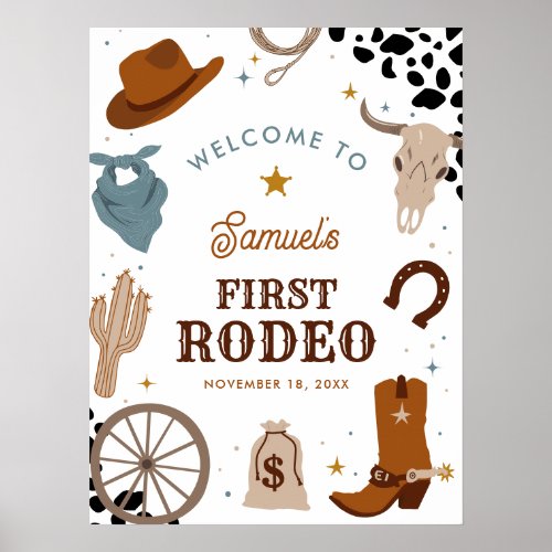 First Rodeo Western Boy First Birthday Welcome Poster