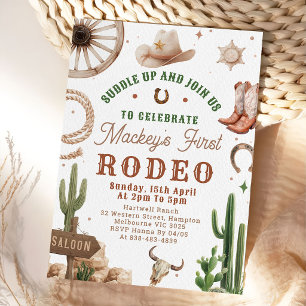 First Rodeo Western Cowboy 1st Birthday Invitation