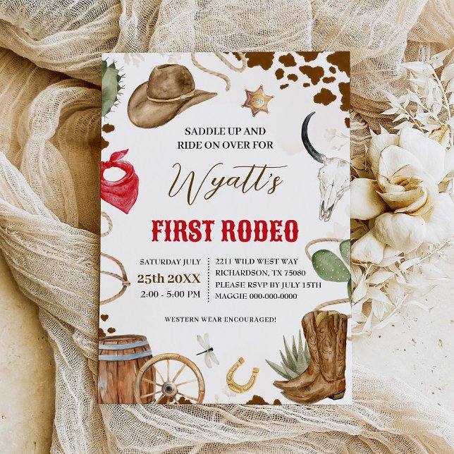 FIRST RODEO Western Cowboy 1st Birthday Invitation (Creator Uploaded)