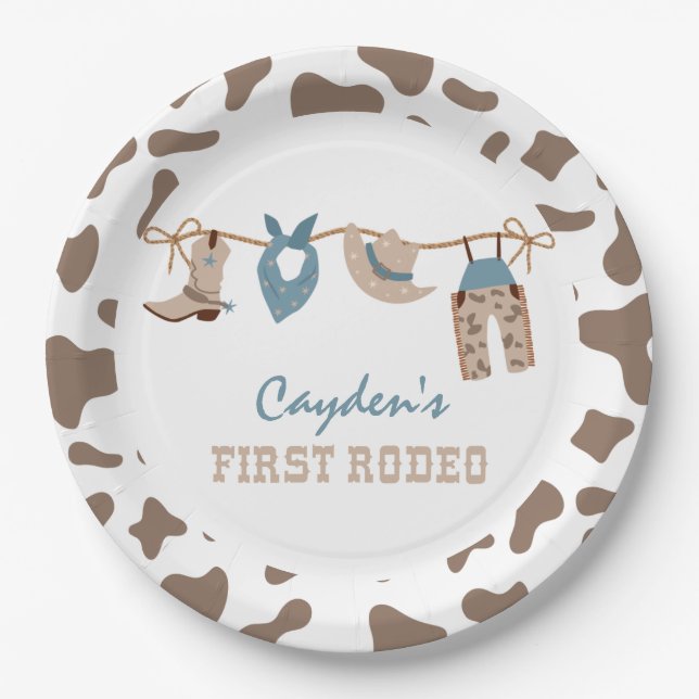 First Rodeo Western Cowboy 1st Birthday Paper Plat Paper Plates (Front)