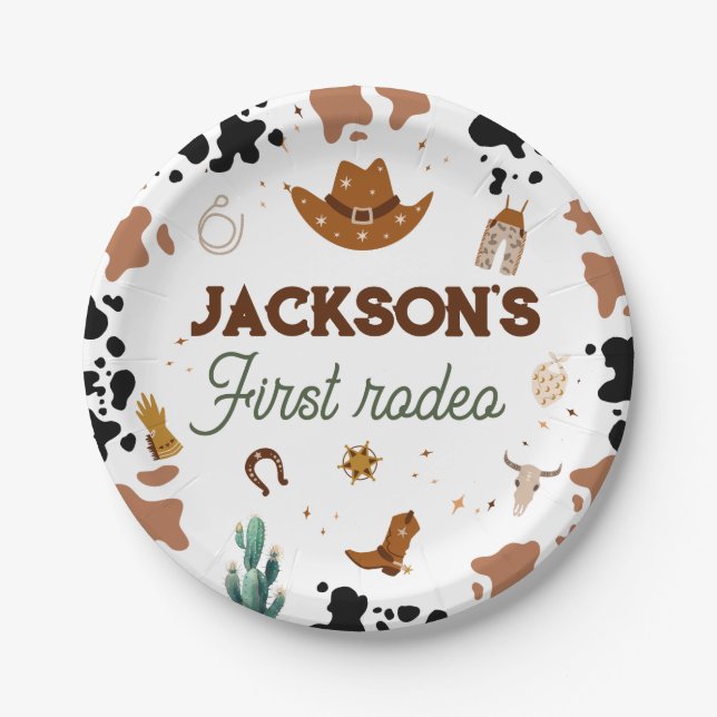 First Rodeo Western Cowboy 1st Birthday Paper Plates (Front)