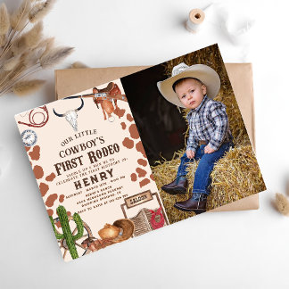 First Rodeo Western Cowboy 1st Birthday Photo Invitation