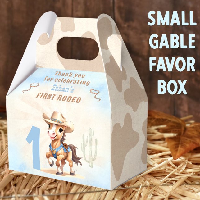 First Rodeo Western Cowboy Birthday Boy Favor Box (1st Rodeo Small Gable Favor Boxes - You can choose from 3 sizes of these gable favor boxes)