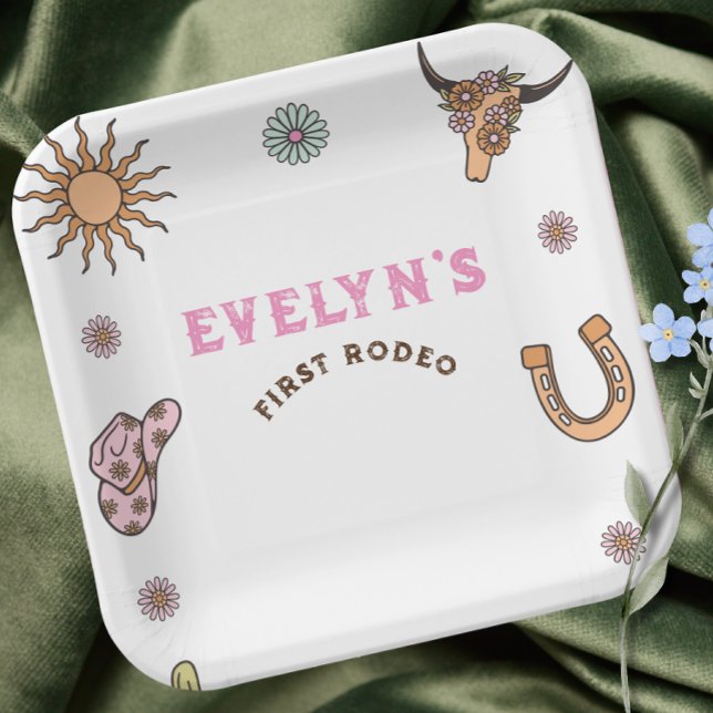 First Rodeo Western Cowboy Boho Birthday  Paper Plates (Creator Uploaded)