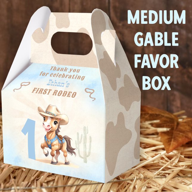 First Rodeo Western Cowboy Boy Medium Favor Box (1st Rodeo Medium Gable Favor Boxes - You can choose from 3 sizes of these gable favor boxes)