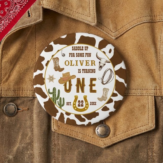 First Rodeo Western Cowboy Boys 1st Birthday Party Button (Creator Uploaded)