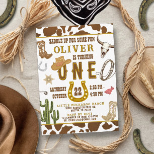 First Rodeo Western Cowboy Boys 1st Birthday Party Invitation