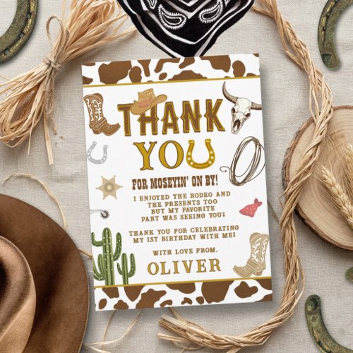 First Rodeo Western Cowboy Boys 1st Birthday Party Thank You Card