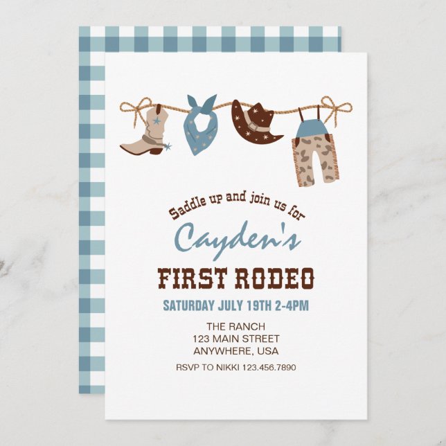 First Rodeo Western Cowboy First Birthday Invitati Invitation (Front/Back)