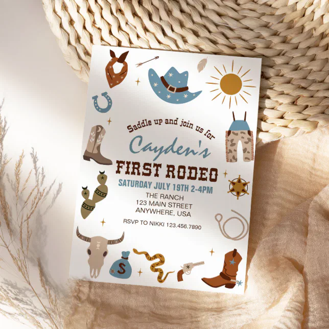 First Rodeo Western Cowboy First Birthday Invitati Invitation | Zazzle