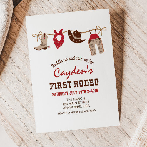 First Rodeo Western Cowboy First Birthday Invitati