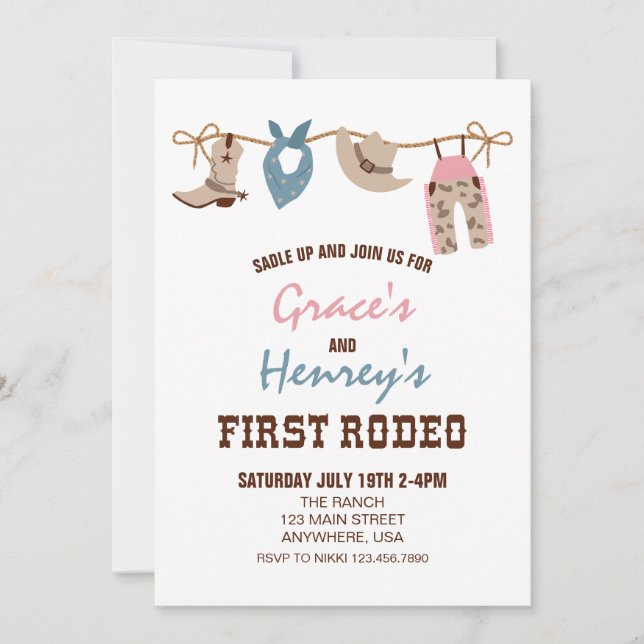 First Rodeo Western Cowboy First Birthday Invitati Invitation (Front)