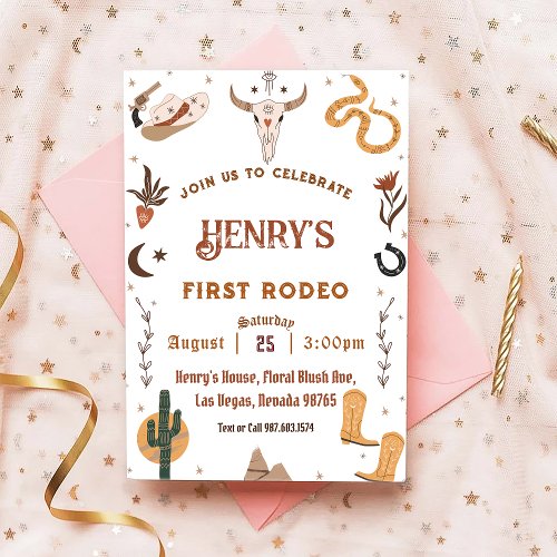 First Rodeo Western Cowboy First Birthday Invitation