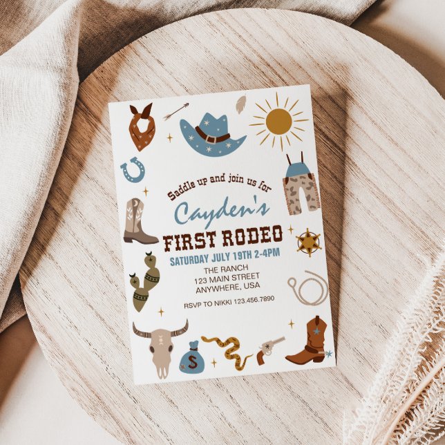 First Rodeo Western Cowboy First Birthday Invitation