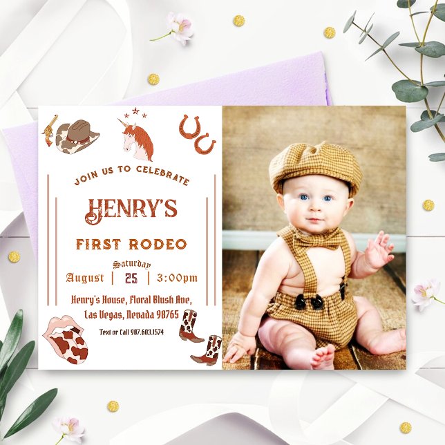 First Rodeo Western Cowboy First Birthday  Invitation (Creator Uploaded)