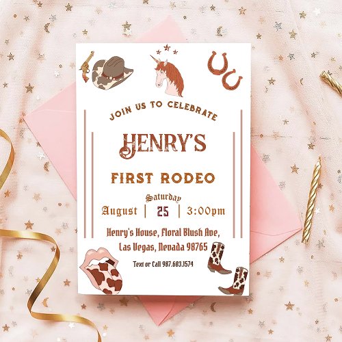 First Rodeo Western Cowboy First Birthday  Invitation