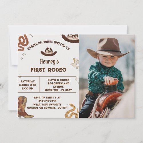 First Rodeo Western Cowboy First Birthday Photo Invitation