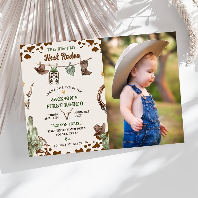 First Rodeo Western Cowboy First Birthday Photo Invitation (Creator Uploaded)