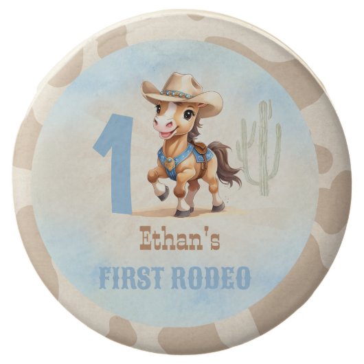 First Rodeo Western Cowboy Horse 1st Birthday Chocolate Covered Oreo (Front)