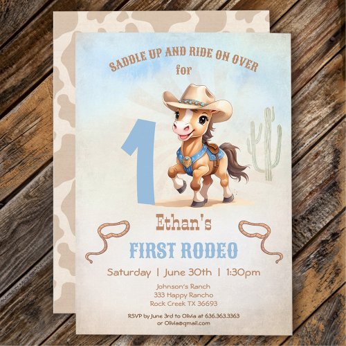 First Rodeo Western Cowboy Horse 1st Birthday Invitation