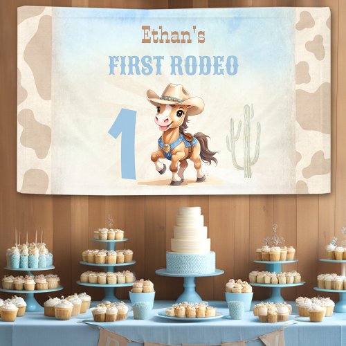 First Rodeo Western Cowboy Horse Birthday Boy Banner