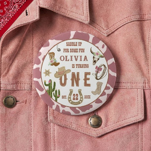 First Rodeo Western Cowgirl 1st Birthday Party Button