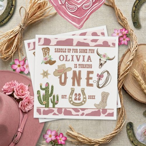 First Rodeo Western Cowgirl 1st Birthday Party Napkins