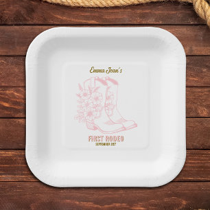 First Rodeo Western Cowgirl Boots 1st Birthday Paper Plates