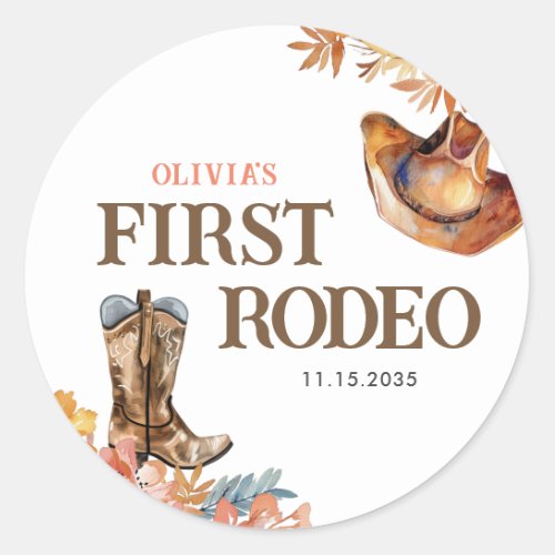 First Rodeo Western Girl 1st Birthday Classic Round Sticker