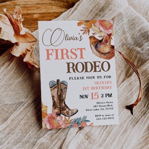 First Rodeo Western Girl 1st Birthday Invitation