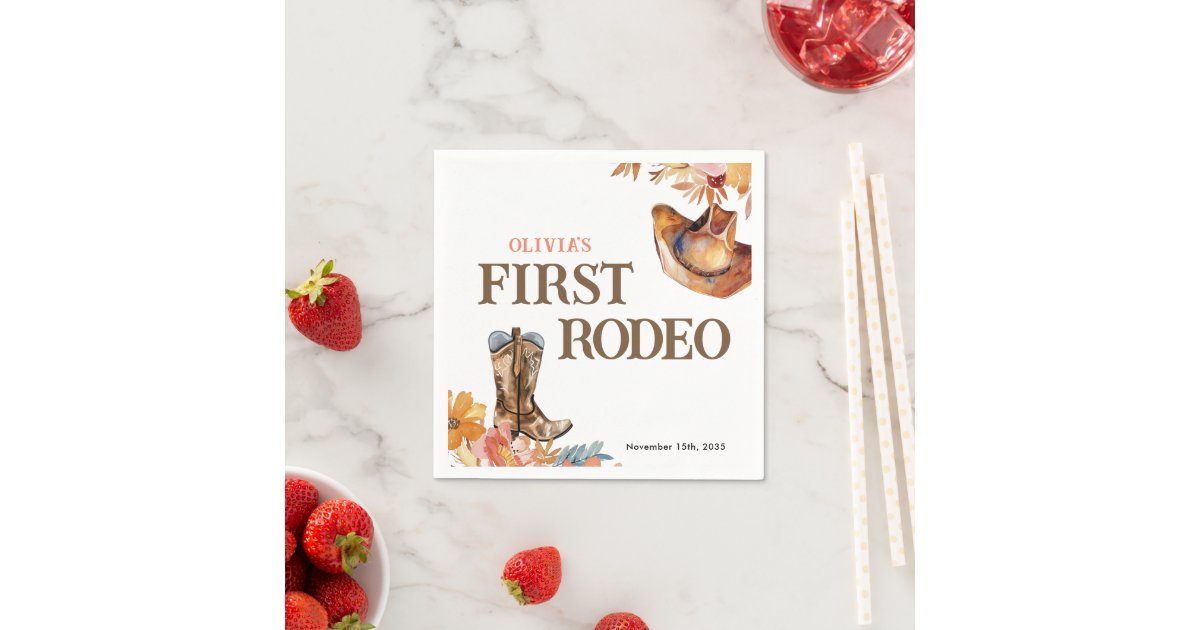First Rodeo Western Girl 1st Birthday Napkins | Zazzle